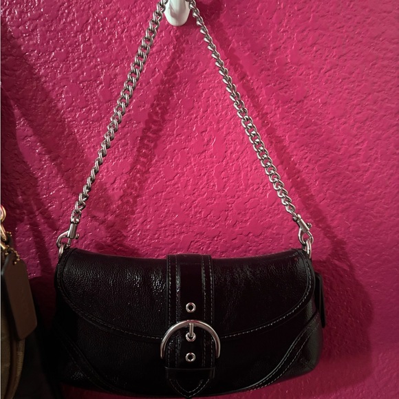 Coach Handbags - Coach Black Leather Mini Shoulder Bag with Silver Chain